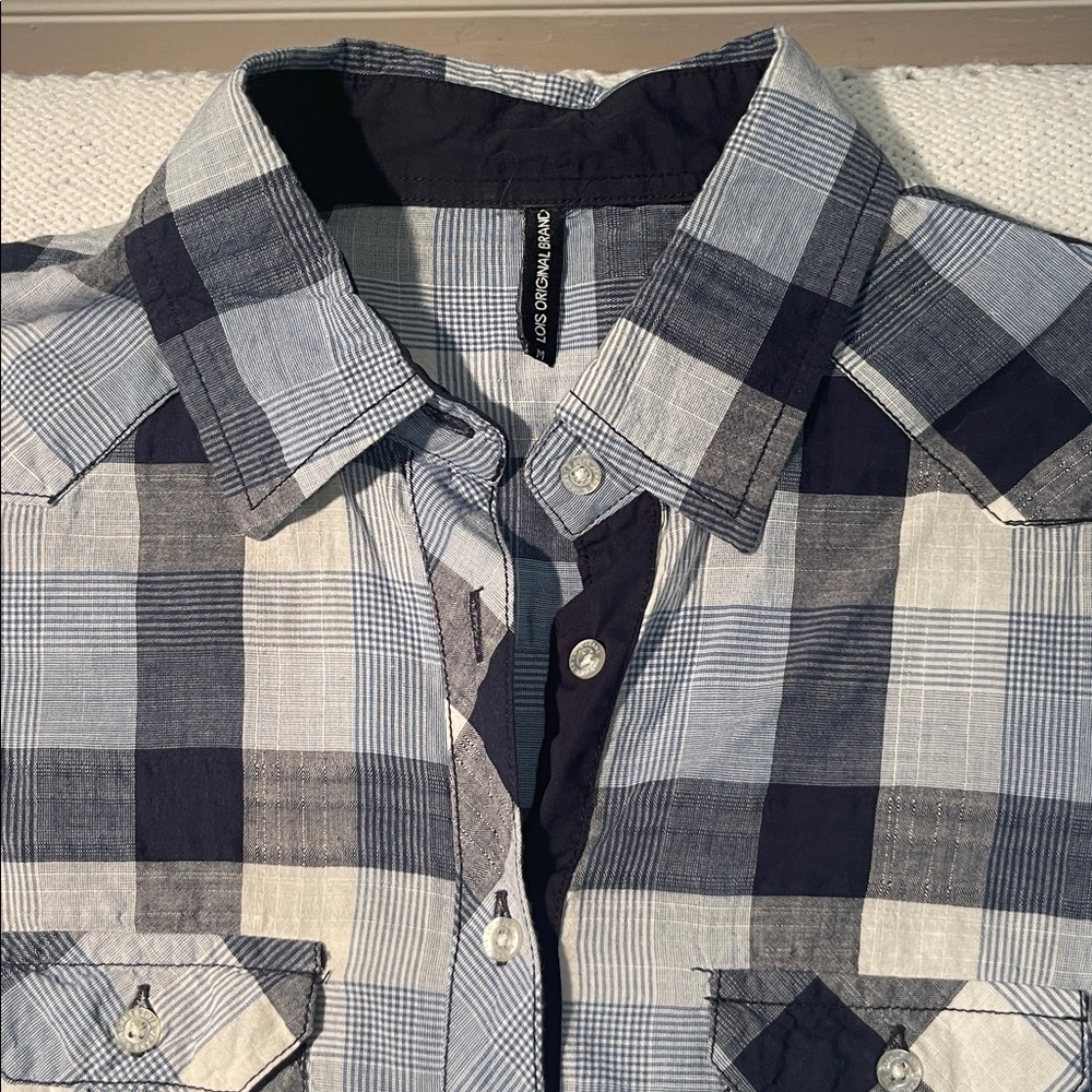 Lois original women shirt plaid medium blue